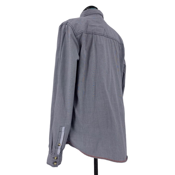 Triple Five Soul Blue and White Mini Houndstooth Print Button Down, Large - Picture 5 of 16